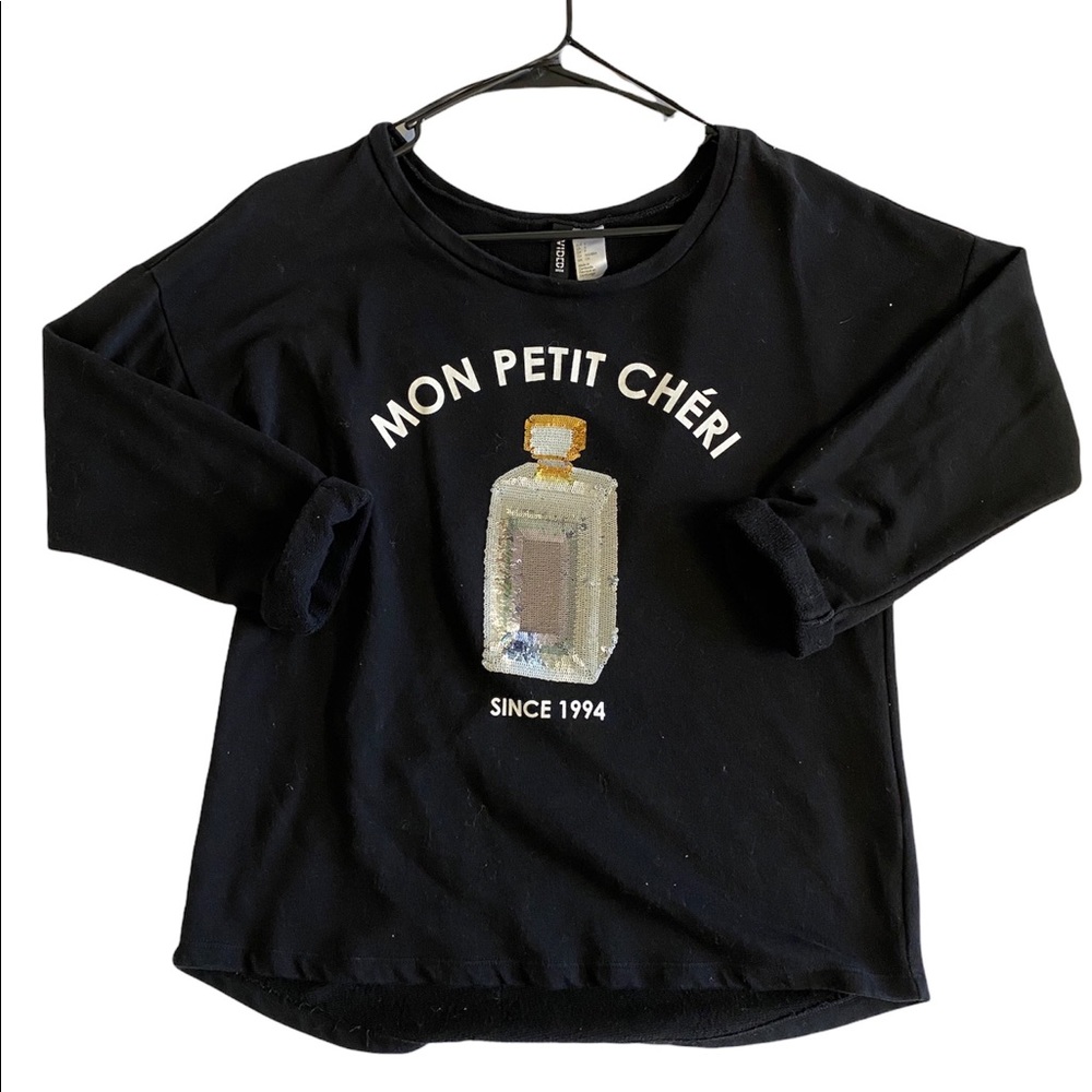 H&M DIVIDED Black Sequined Mon Petite Chéri Sweater Size Small